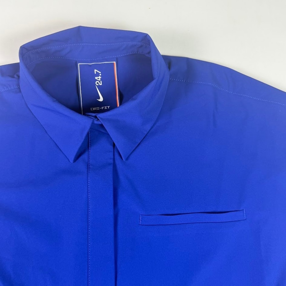 Nike 24.7 Dri-FIT Oversized Royal Blue Snap Buttons Long Sleeve Shirt Womens M